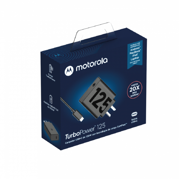 Ładowarka Sieciowa Motorola Wall Charger TurboPower 125W GaN USB-A w/ 1m USB-C, Black
