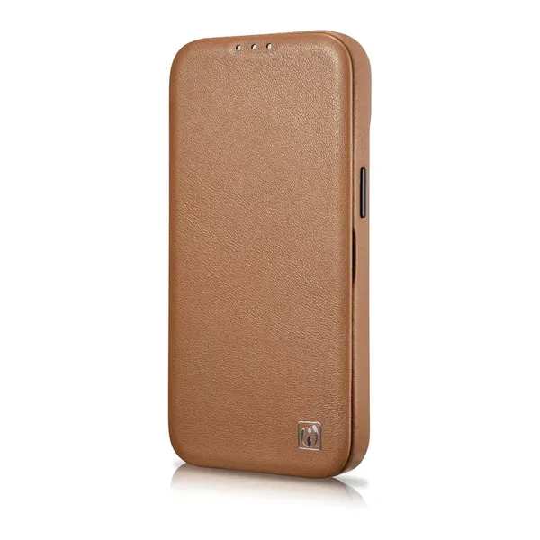 DUPLIKAT: iCarer CE Premium Leather Folio Case skórzane etui iPhone 14 z klapką magnetyczne MagSafe brązowy (WMI14220713-BN)