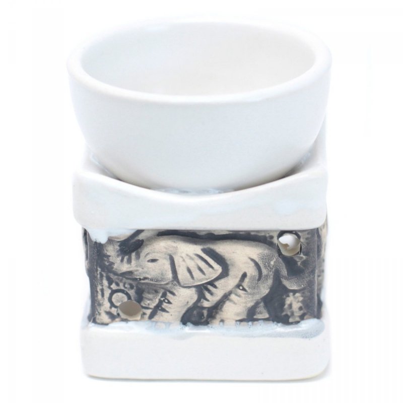 Kominek Zapachowy Ceramiczny Słonie Biały