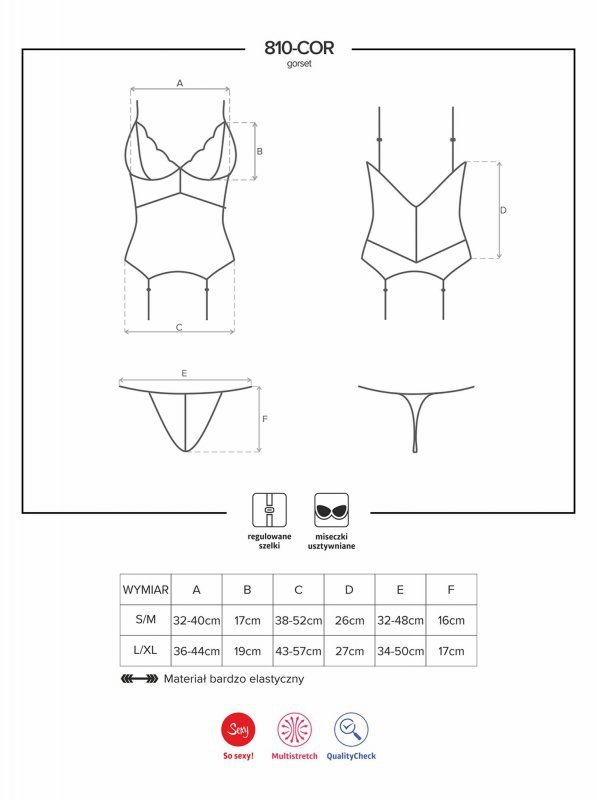 Bielizna-810-COR-2 gorset i stringi biały  S/M