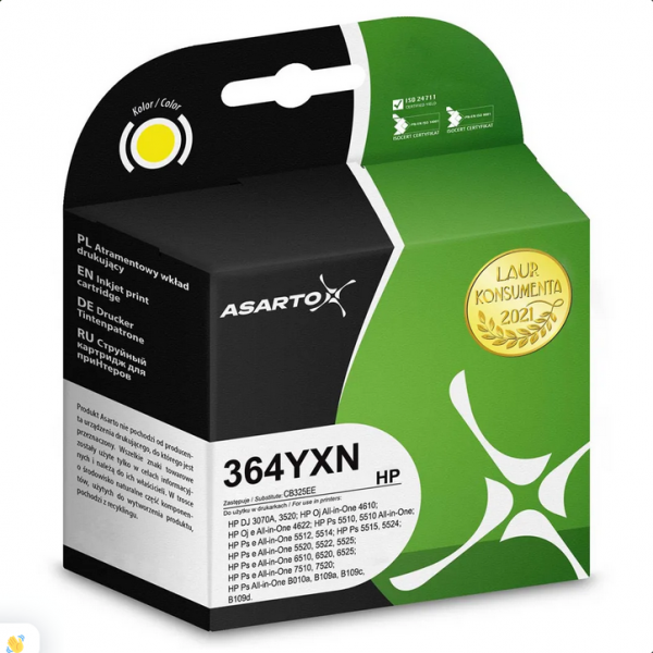 Tusz Asarto do HP 364YXN | CB325EE | 750 str. | yellow