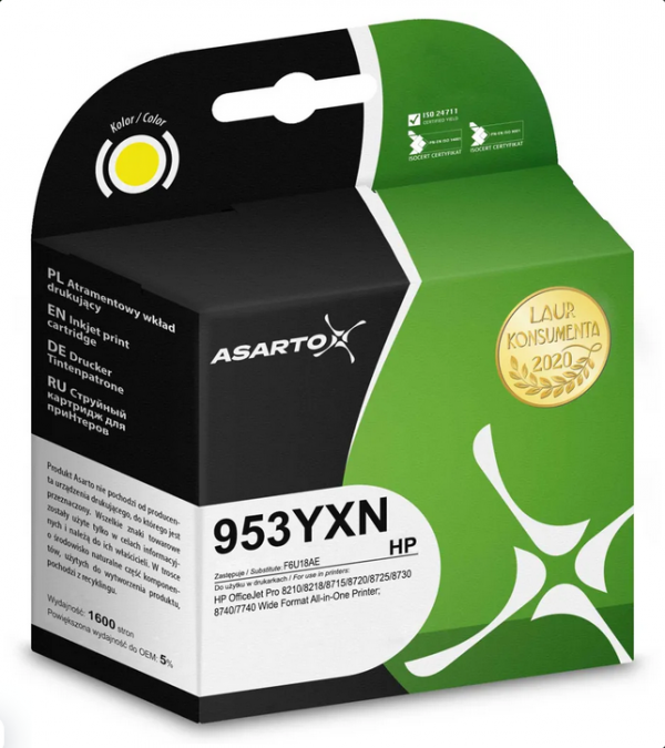 Tusz Asarto do HP 953YXN | F6U18AE | 1600 str. | yellow | REF.