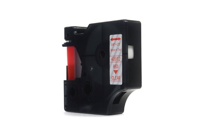 Taśma zamiennik Dymo D1 Czerwony na Przezroczystym 9mm x 7m  LM100, LM100Plus, LM100Series, LM120P, LM280, LM300, LM350, LM350D, LM350Series, LM360D, LM400, LM420P, LM450, LM450D, LM450Series, LM500TS, LMPC, LMPC2 (40912)