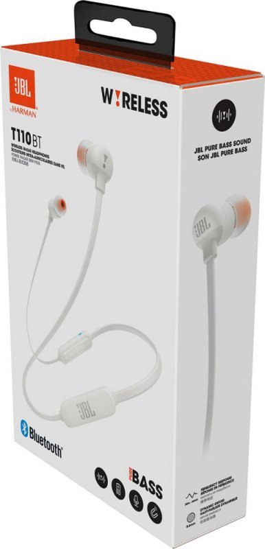 Słuchawki JBL T110BT Białe (dokanałowe; Bluetooth; z wbudowanym mikrofonem; kolor biały