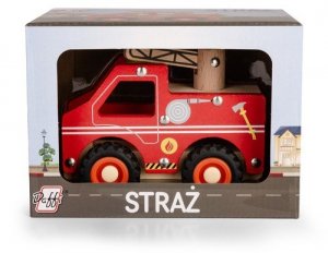 Drewniane auto z oponami - straż pożarna