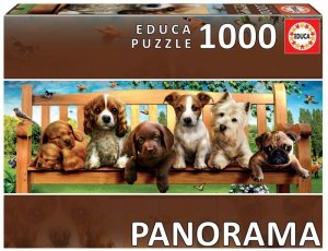 Puzzle 1000 Szczenięta na ławce panorama 110487
