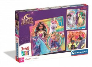 Puzzle 3 x 48 elementów. Super kolor. Unicorn Academy