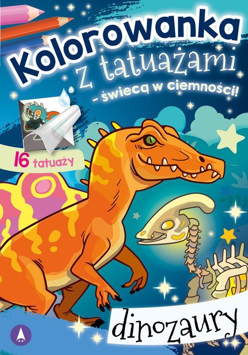 Kolorowanka z tatuażami  świecą w ciemności Dinozaury