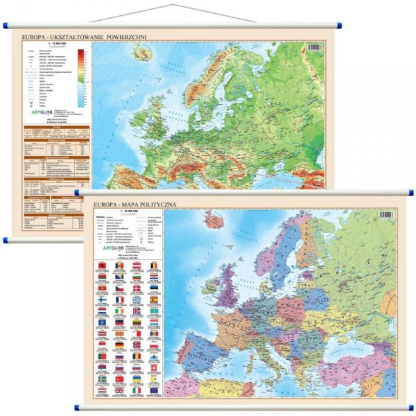 Mapa ścienna Europa polityczno fizyczna dwustronna 1:12 000 000