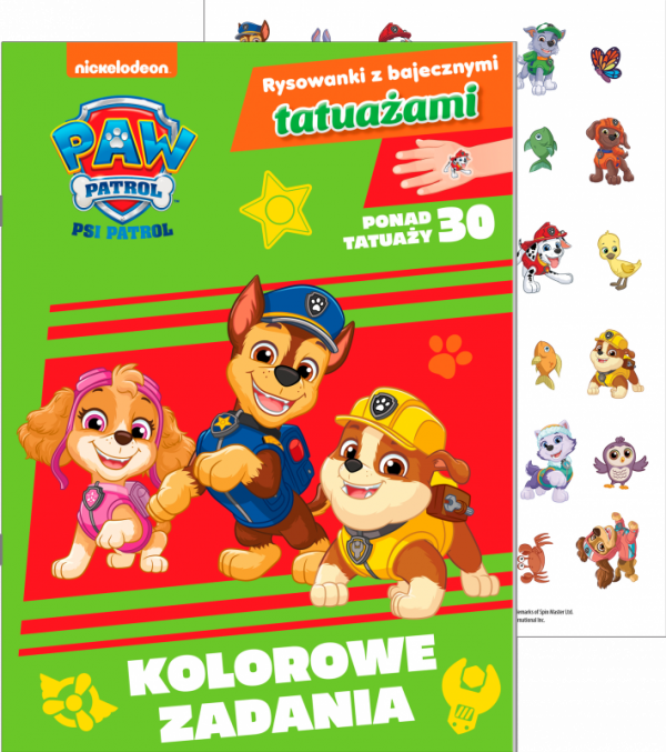 Kolorowe zadania. Psi Patrol. Rysowanki z bajecznymi tatuażami
