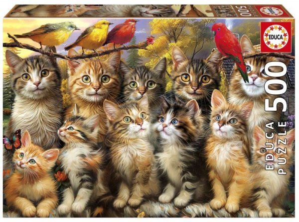 Puzzle 500 Kocięta i Ptaki 113395