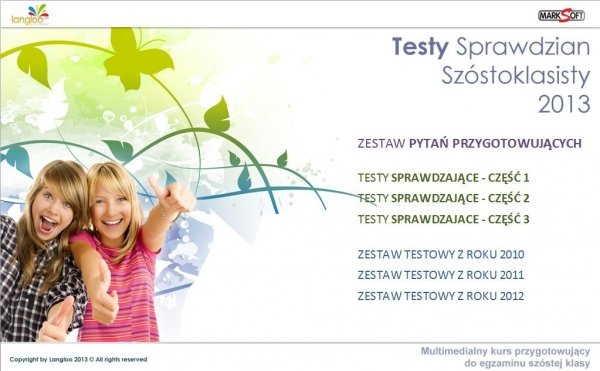 Testy - sprawdzian szóstoklasisty. Multimedialny kurs przygotowujący do egzaminu szóstoklasisty. PC CD-ROM