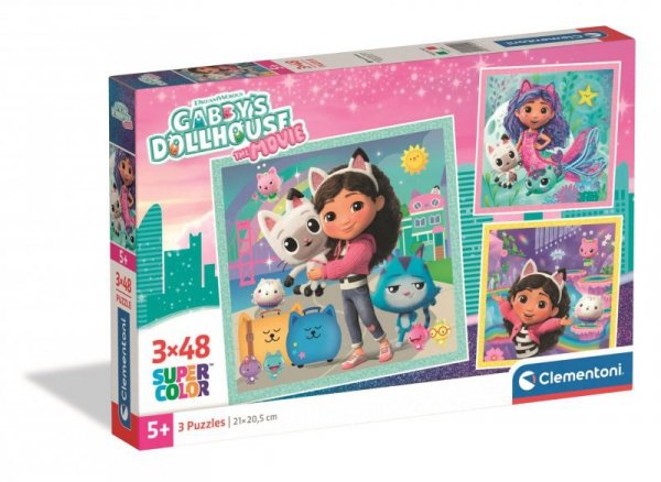 Puzzle 3 x 48 elementów. Super kolor. Gabby’s Dollhouse: The Movie