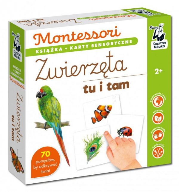 Montessori. Zwierzęta tu i tam. Karty sensoryczne z książeczką. Kapitan Nauka