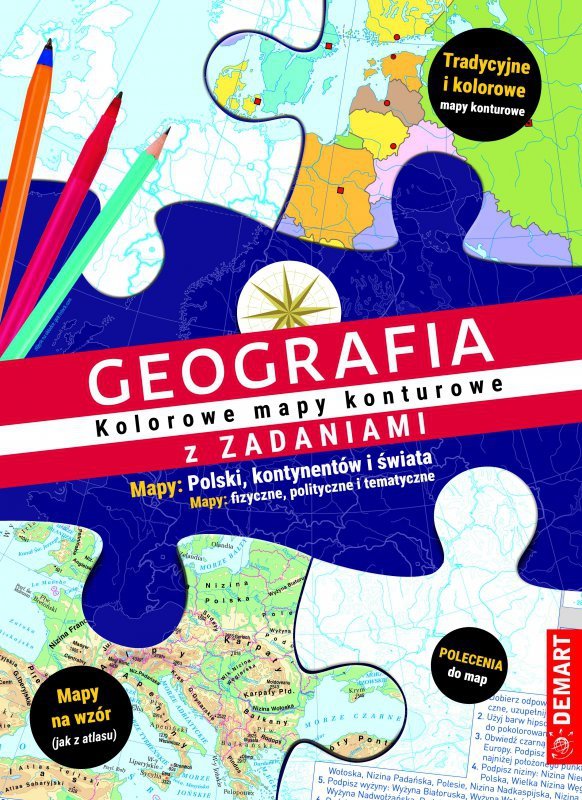 Geografia. Kolorowe mapy konturowe z zadaniami