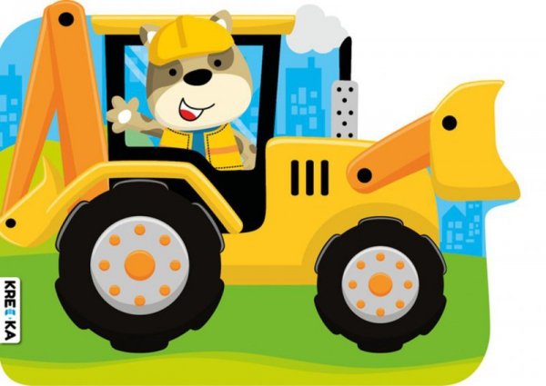 Pojazdy dla maluchów. Koparko-ładowarka żółta. Wydawnictwo Books and Fun