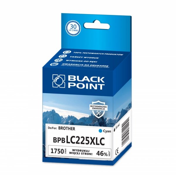 Black Point tusz BPBLC225XLC zastępuje Brother LC-225XLC, niebieski