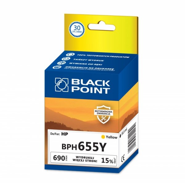 Black Point tusz BPH655Y zastępuje HP CZ112AE, żółty