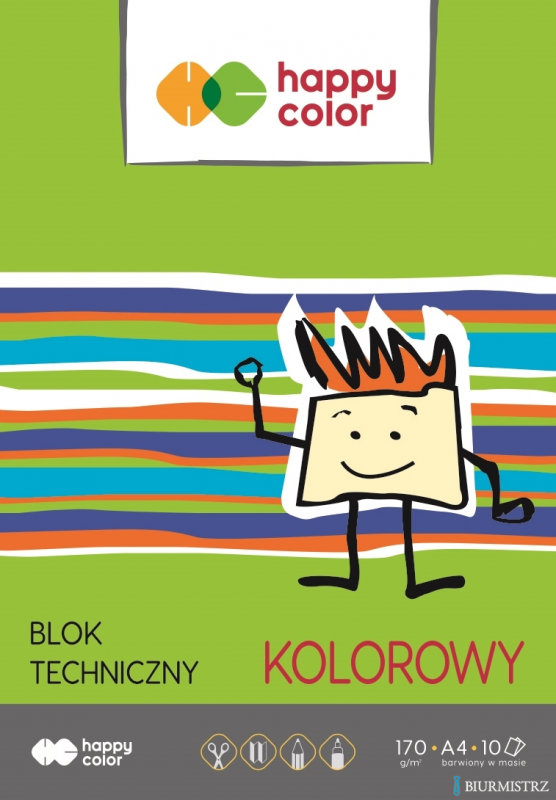 Blok techniczny kolorowy A4, 170g, 10 ark, Happy Color HA 3550 2030-09