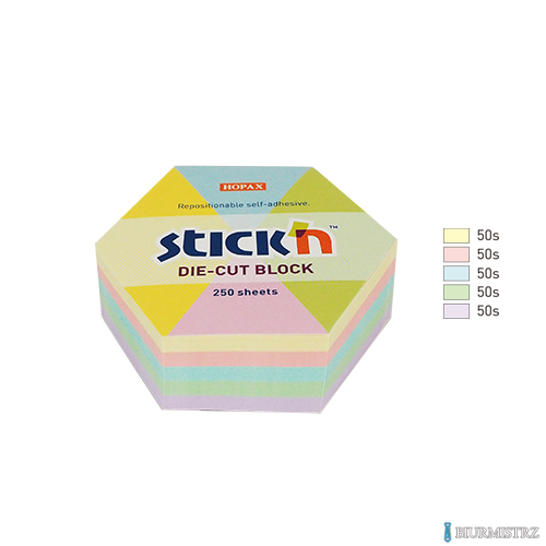 Notes sześciokąt, 61x70mm, mix 5 kol. pastelowych, 250kart. Stickn 21826