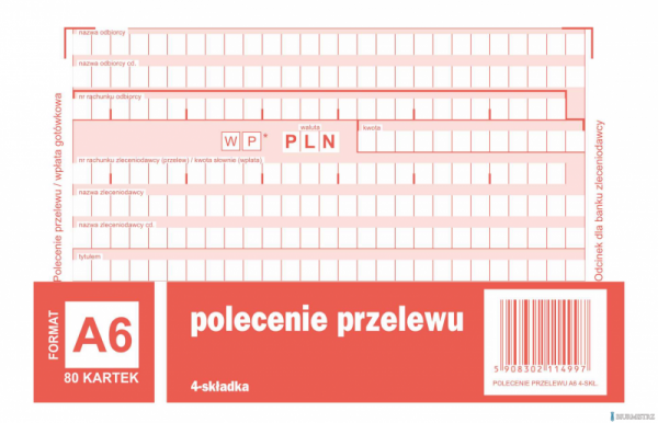 Polecenie przelewu, (1+3) A6 80kartek, 10-445-5M DOTTS