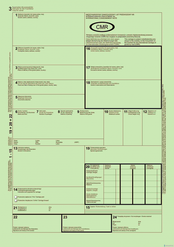 Międzynarodowy list przewozowy CMR, (1+3) A4 80 kartek, 10-800-1 DOTTS