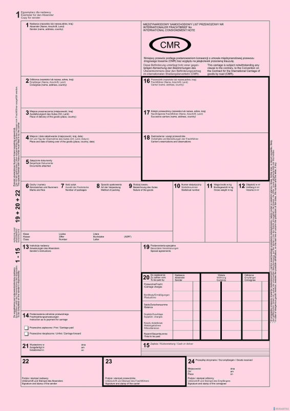 Międzynarodowy list przewozowy CMR, (1+3) A4 80 kartek, 10-800-1 DOTTS
