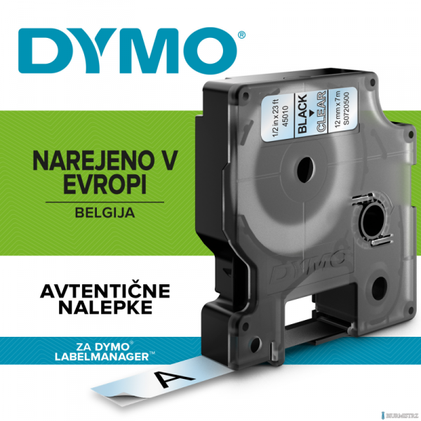 Taśma DYMO D1 - 12 mm x 7 m, czarny / przezroczysty S0720500 / 45010  do drukarek etykiet