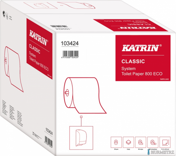 Papier toaletowy, duże rolki KATRIN CLASSIC System Toilet ECO, 103424, opakowanie: 36 rolka