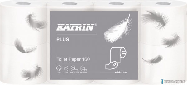 Papier toaletowy, małe rolki KATRIN PLUS Toilet 160, 2W, 112966, opakowanie: 8 rolek