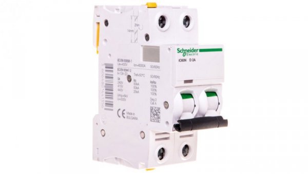 Wyłącznik nadprądowy 2P D 2A 6kA AC iC60N-D2-2 A9F05202