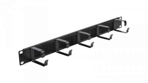 Organizator kabli RACK 19 cali 1U metalowy z uchwytami i przepustami szczotkowymi czarny NEKU