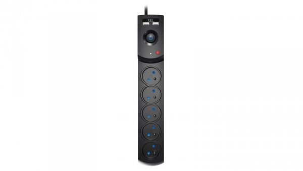 Przedłużacz przeciwprzepięciowy professional 5 gniazd 2xUSB 3m 10A 230V 2300W czarny W-100044