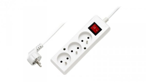 Przedłużacz z wyłącznikiem 3-gniazda z/u 10A 5m /OMY 3x1/ biały PS-370WS T-106120