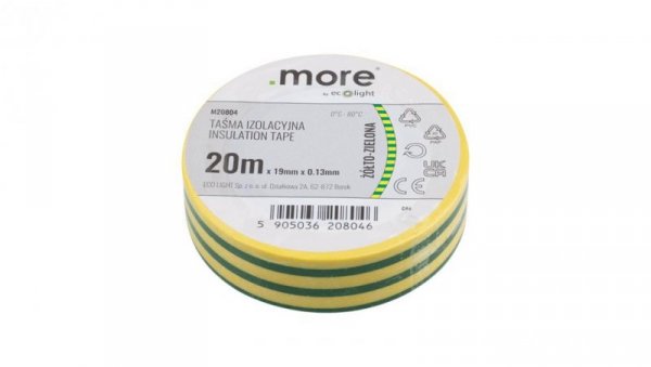 Taśma izolacyjna 19 x 0,13mm ŻÓŁTO-ZIELONA 20m 1sz