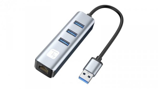 karta sieciowa adapter USB-A 3.0 Gigabit RJ45 Hub 3x USB IDATA USB-ETGIGA3AA