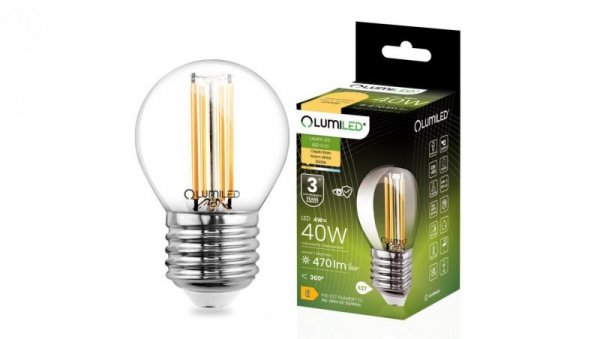 Żarówka LED E27 Kulka P45 4W = 40W 470lm 3000K Ciepła 360 FILAMENT LUMILED