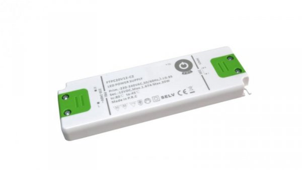 Zasilacz LED meblowy 20W 12V 1.6A slim plastikowy FTPC20V12-C2 POS Power