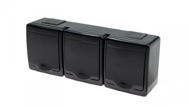 BETA Gniazdo hermetyczne potrójne schuko, czarne, czarna klapka, IP44 /D.3715SCGGG/1/