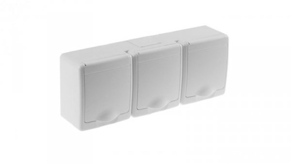 BETA Gniazdo hermetyczne potrójne, białe, biała klapka, IP44 /D.3114BGGG/1/