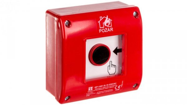 Ręczny ostrzegacz przeciwpożarowy natynkowy, styk 1Z+LED 230V AC OP1-W01-B10-230