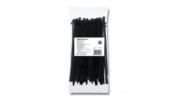 Qoltec Opaski zaciskowe Trytki kablowe 4.8*200mm 100 szt. Nylon66 UV Czarne