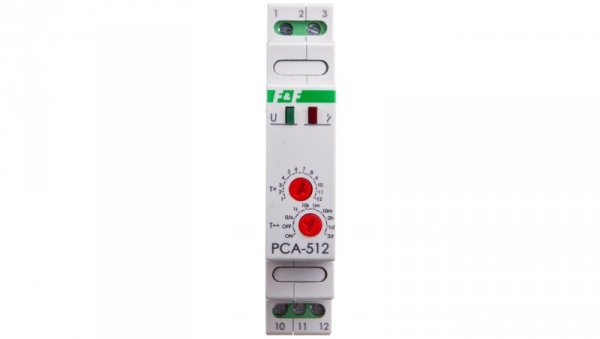 Przekaźnik czasowy 1P 10A 0,1sek-576h 24V AC/DC opóźnione wyłączenie PCA-512-24V