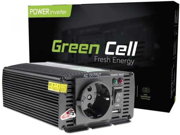 PRZETWORNICA NAPIĘCIA INWERTER Green Cell 12V -&gt; 230V 500W/1000W MODYFIKOWANA SINUSOIDA INV03DE