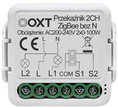 Moduł OXT mini przekaźnik 2 obw. bez N ZigBee TUYA
