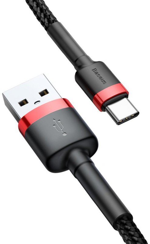 KABEL USB-A -&gt; USB-C Baseus Cafule CATKLF-U91 300cm 2A QC 3.0 CZARNO-CZERWONY W OPLOCIE