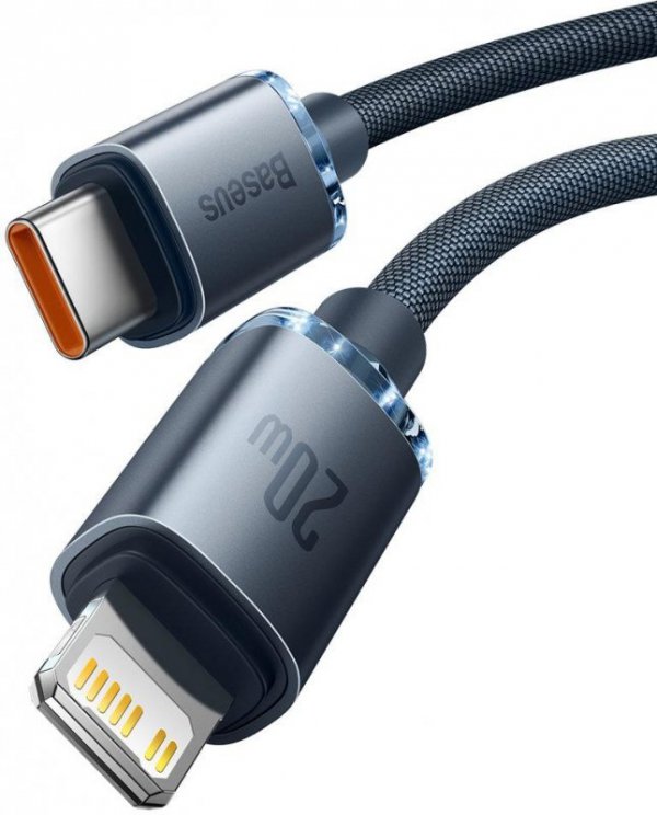 KABEL USB-C -&gt; Lightning / iPhone Baseus Crystal CAJY000201 1.2m 20W PD Quick Charging CZARNY W OPLOCIE PREMIUM