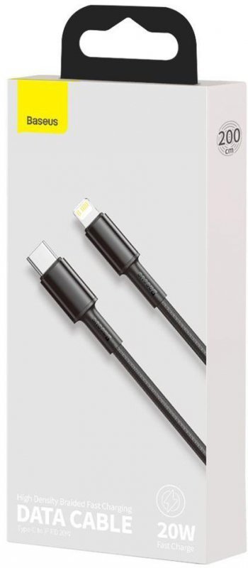 KABEL USB-C -&gt; Lightning / iPhone Baseus Cafule CATLGD-A01 2m 20W PD Quick Charging CZARNY W OPLOCIE