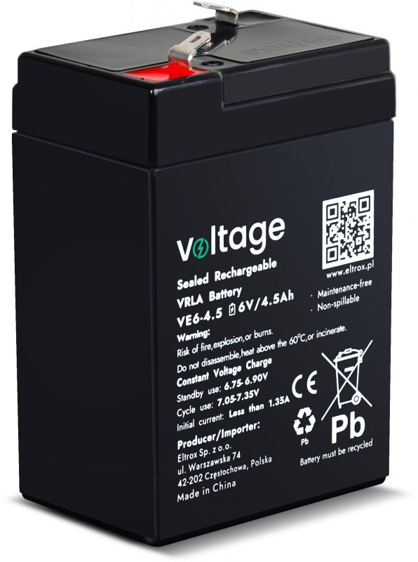 Akumulator AGM Voltage 6V 4,5Ah VE6-4.5 (Żywotność 6-9 lat)