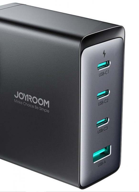 Ładowarka sieciowa Joyroom GaN Ultra JR-TCG05EU 140W PD 3.0 QC 3.0 3x USB-C 1x USB-A czarna + kabel